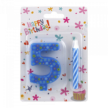 Аксессуары:Свечи д/торта 0184 "Цифра - 5"(1свичка-цифра+1свичка в комп.) ANGEL GIFTS