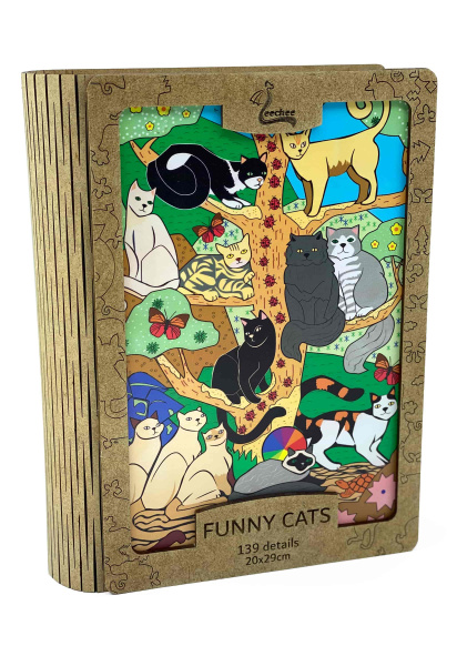 Детский Деревянный пазл Funny Cats