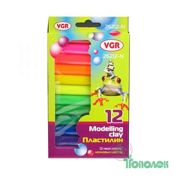 Пластилін дитячий неоновий, 12кол.*200г в картонній упаковці, арт. 26212-N, VGR
