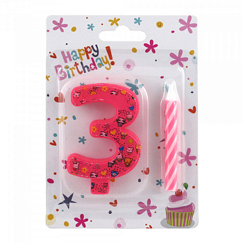 Аксессуары:Свечи д/торта 0184 "Цифра - 3"(1свичка-цифра+1свичка в комп.) ANGEL GIFTS