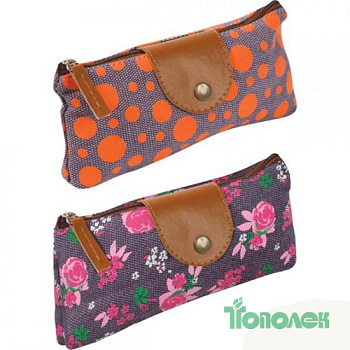 Пенал ZB16.0430 треугольный 20 x 9 x 3 см, текстильный с рисунком с отделкой из искусственной кожи