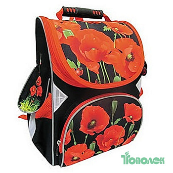 Рюкзак JO 1512 "Маки на черном" 13,5" коробка 3 отд. ортоп.светоотр.