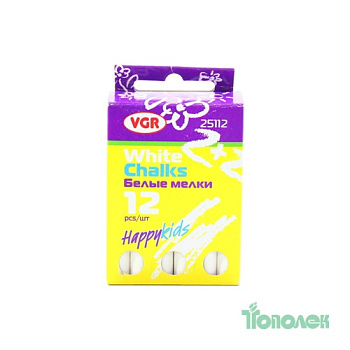 Крейда біла шкільна, 12шт., L=8см, d=8мм, арт. 25112, VGR