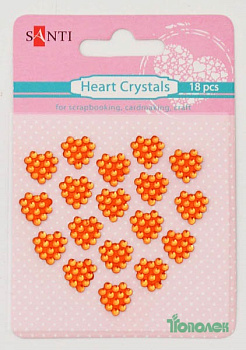 Наклейки д/дет.тв.TOП 952677 кристаллы самоклеющихся сердечки оранжевые 18шт