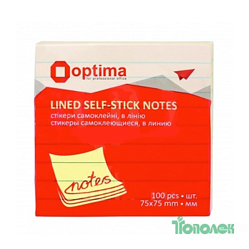 Стикер 75х75 100л желт линия/ О25521