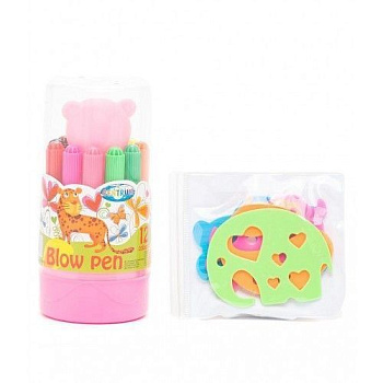 Фломастеры 12цв. блопены Centrum 85427 с пласт. трафарет., в пласт. короб. 