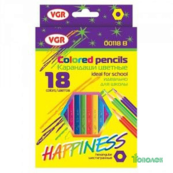 Олівці кольор.; (18 кол. у наб.); "Happyness"; арт. 10118B; VGR