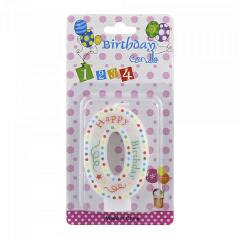 Свічка для торту, "Цифра - 0", біла, арт. 0185(0), ANGEL GIFTS