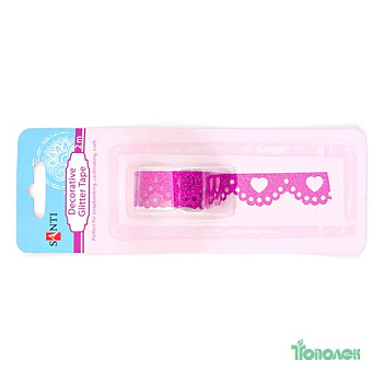 Лента самокл.952693 блест. "Кружево с сердечком" розовая, 2 м