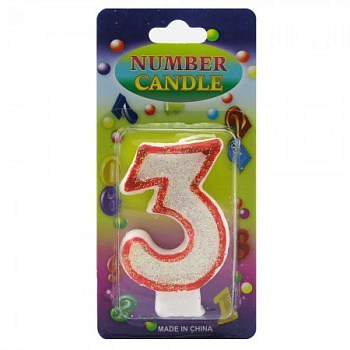 Сувенир Свеча Цифра блестящая 3 SCI-1722
