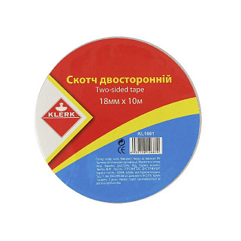 Скотч двосторонній 18мм*10м, арт. KL1601, KLERK
