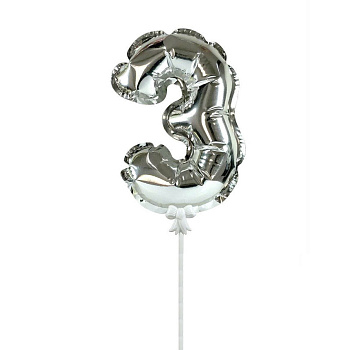 Шарик цифра в торт серебро 3 SHA-8803