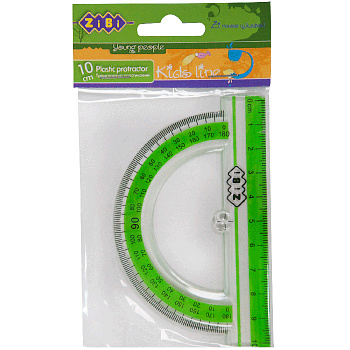 Транспортир 10см ZB.5640-15 с салатовой полоск. блист.
