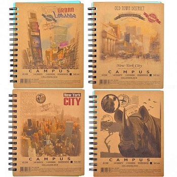 Тетрадь А5 144л на спир.KRAFT.обл. с 3 разд.Campus KR 5144/5244 в асс.
